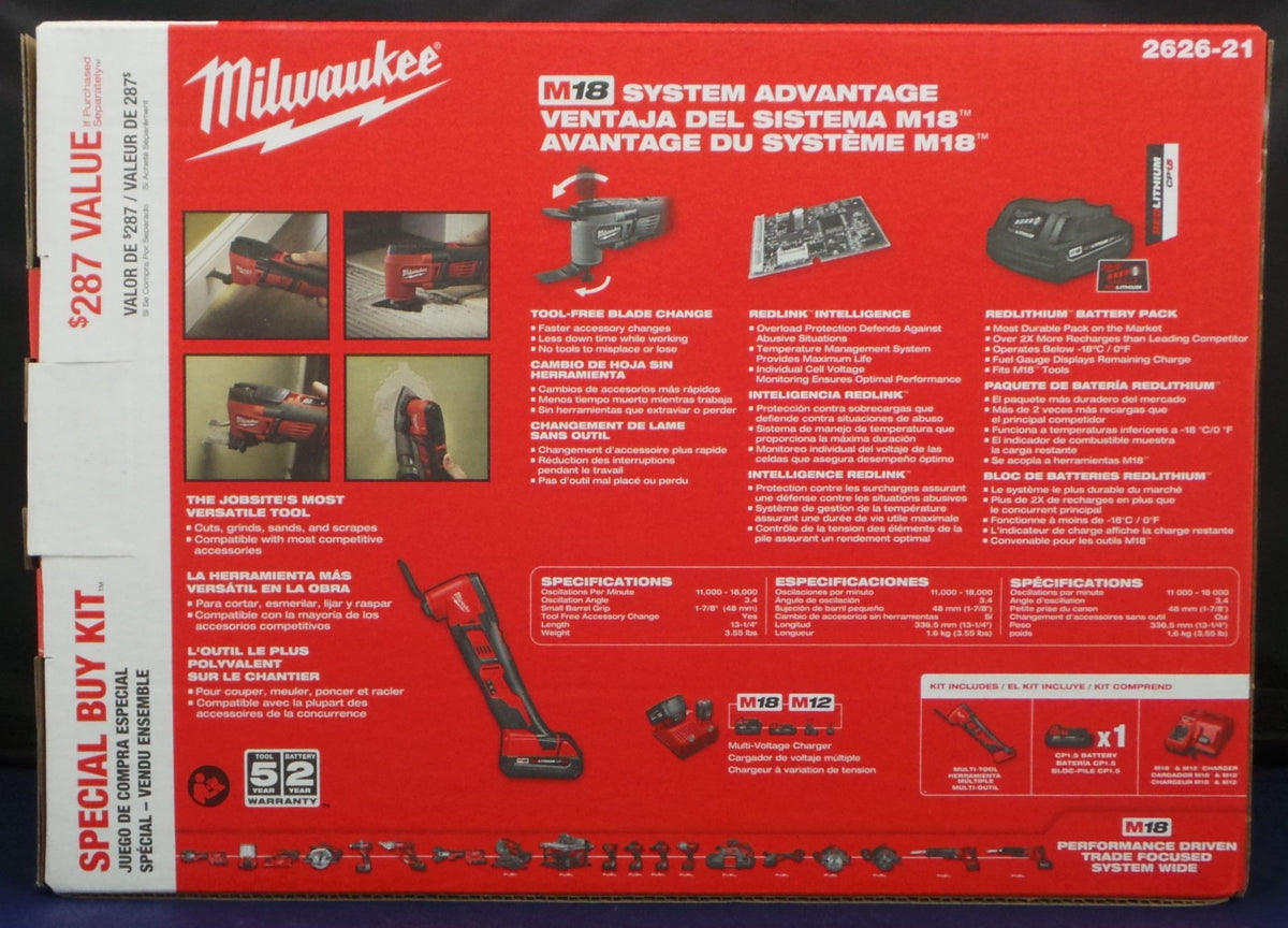 Milwaukee 18V Cordless Multi-Tool Kit 2626-21 with Cp1.5 Battery and Charger NEW