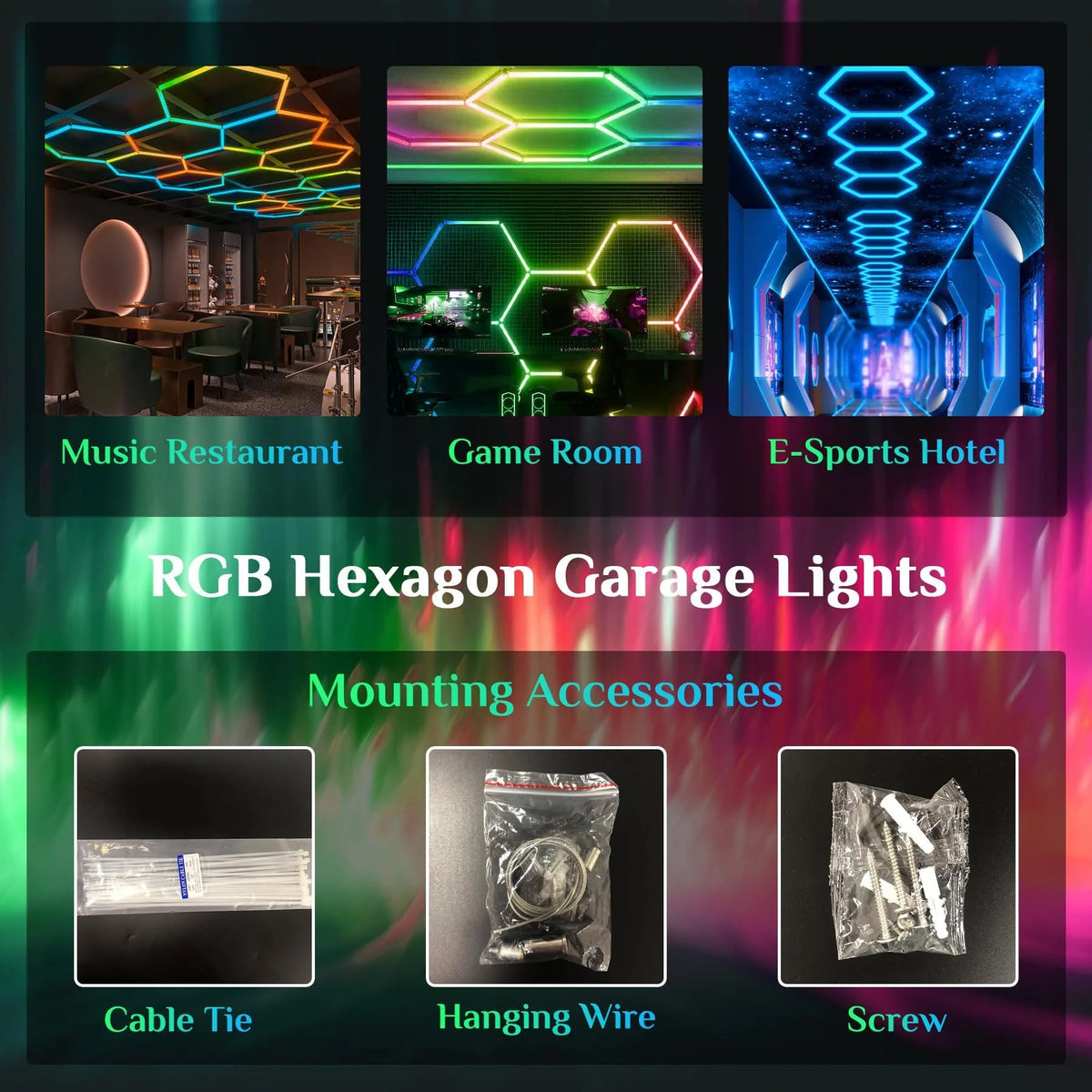 RGB Hexagon LED Lighting Hexagon Garage Light Honeycomb Lamps 110-265V for Car Wash Repair Workshop Decor Ceiling Lighting