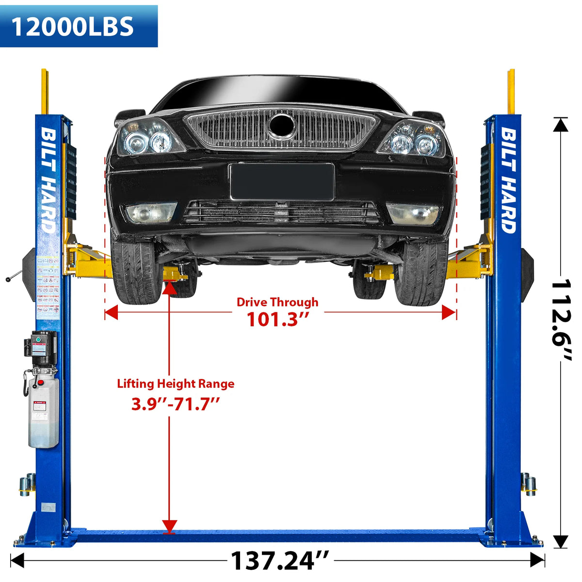 12,000 Lbs Two-Post Car Lift with 220V 4HP Motor & Single-Point Lock – Ideal for Shops, Garages & Heavy-Duty Vehicle Maintenance