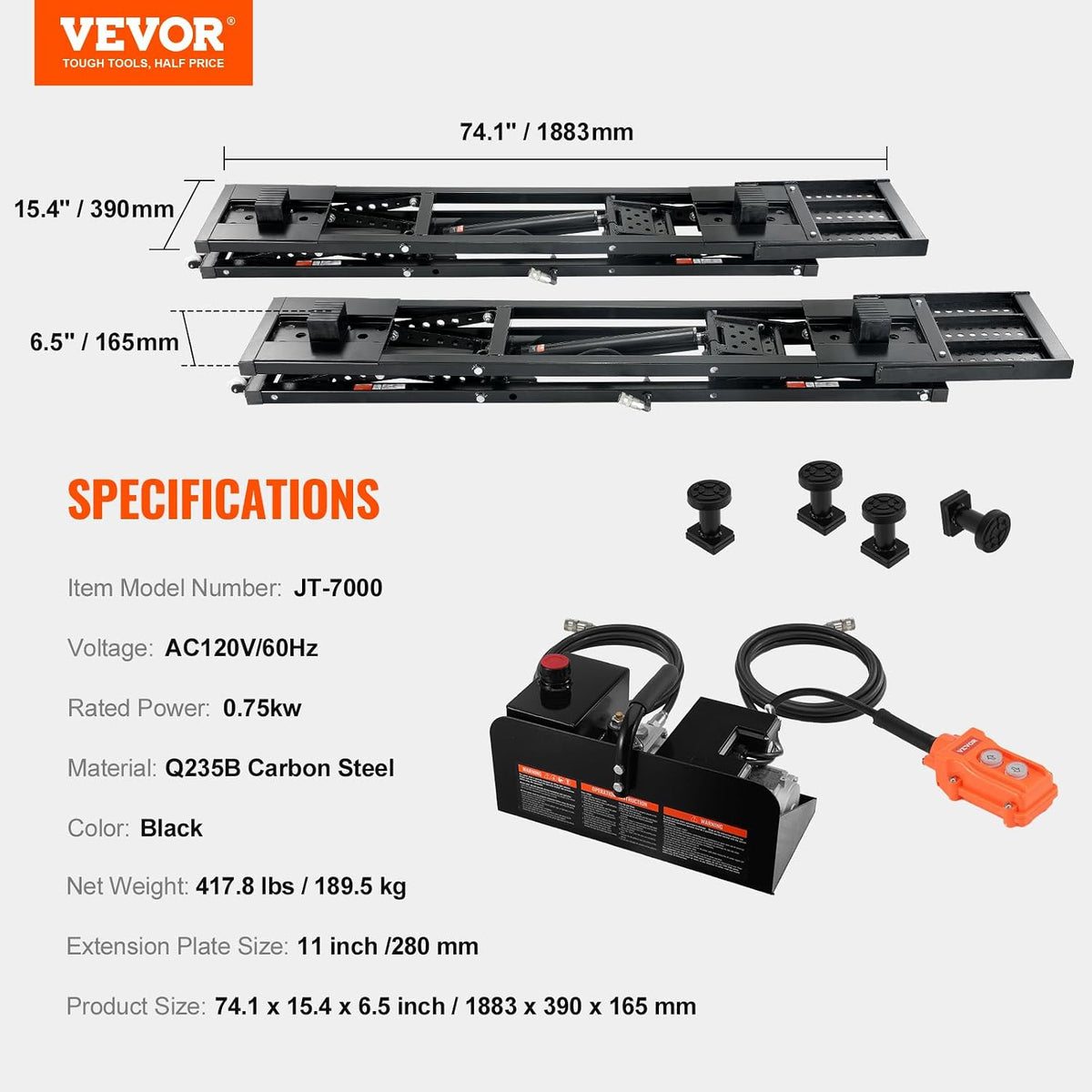 Portable Car Lift - 7,000 LBS Capacity, 26.8" Max. Height, Heavy-Duty Carbon Steel Truck Lift with 120V Power Unit