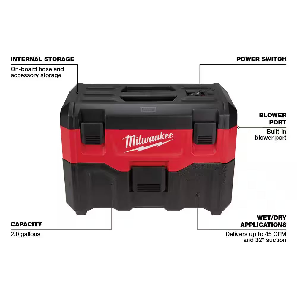 M18 18-Volt 2 Gal. Lithium-Ion Cordless Wet/Dry Vacuum and Wet/Dry Shop Vacuum Tool and Attachment Storage Bag