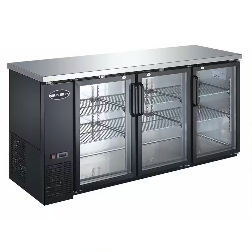 72 In. W 19.6 Cu. Ft. Commercial under Back Bar Cooler Refrigerator with Glass Doors in Stainless Steel with Black
