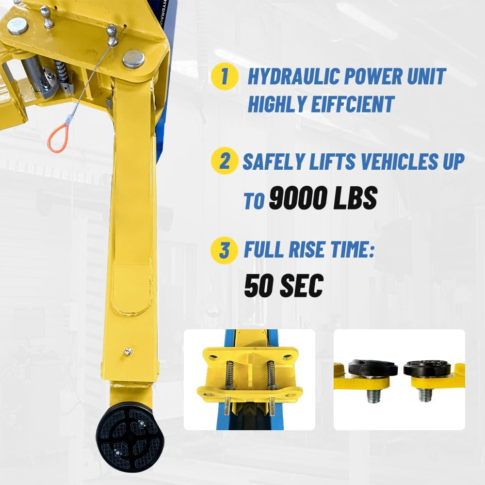 ME 9000Lbs 2 Post Lift Clearfloor Lifts Max. Lifting Height 74.8" 2 Post Car Lift Auto Lift Car Hoist for Home Shop Garage (ME-M90-220V)