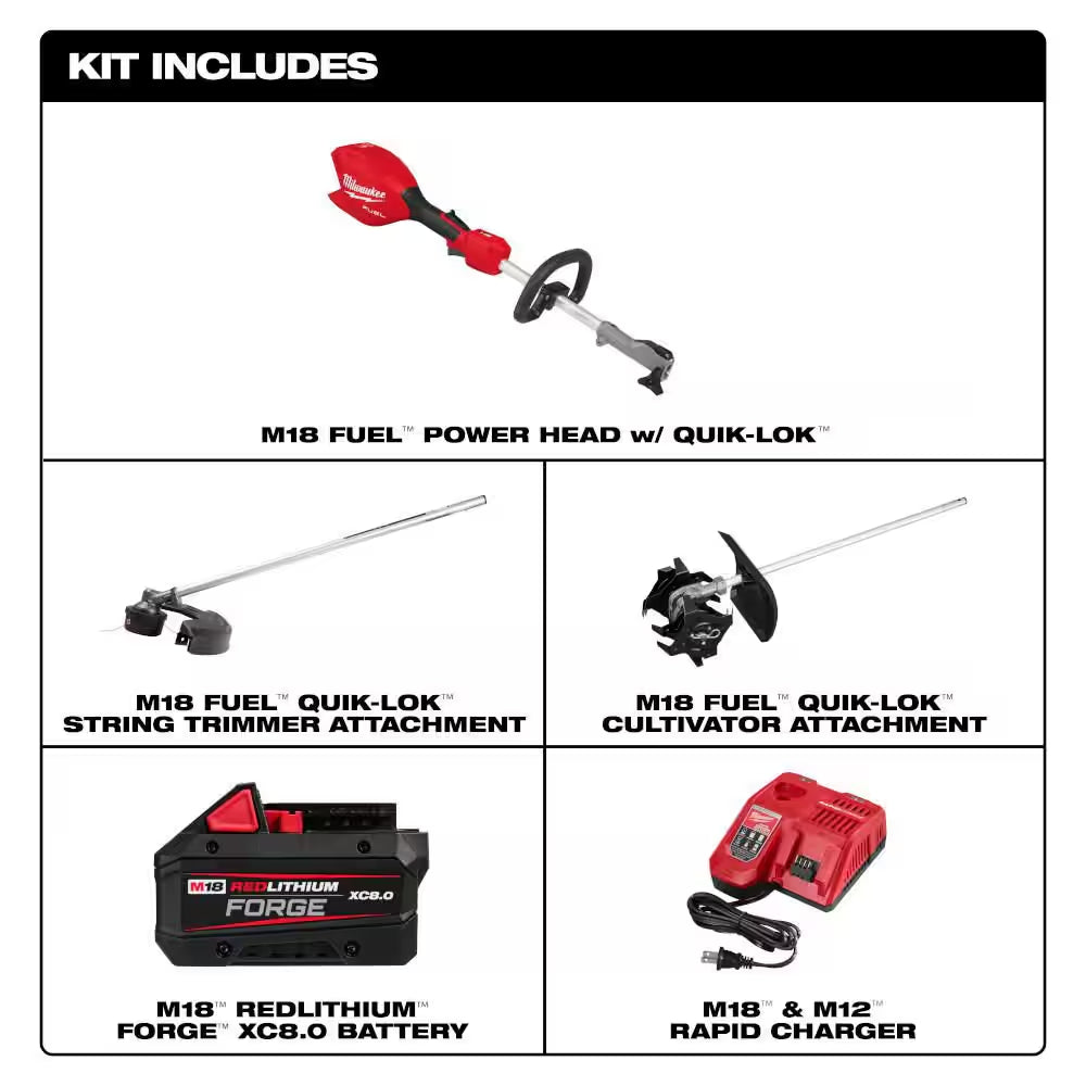 M18 FUEL 18V 16 In. Brushless Cordless Battery Powered QUIK-LOK String Trimmer 8.0 Ah FORGE Kit W/ Cultivator Attachment