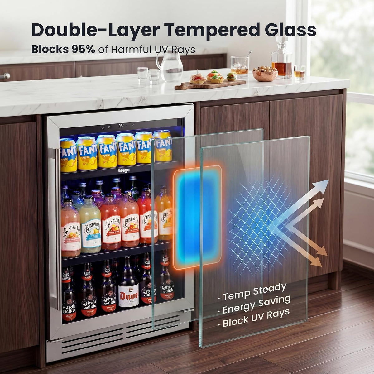 Beverage Refrigerator - 24 Inch 180 Cans Beer Cooler with Glass Door