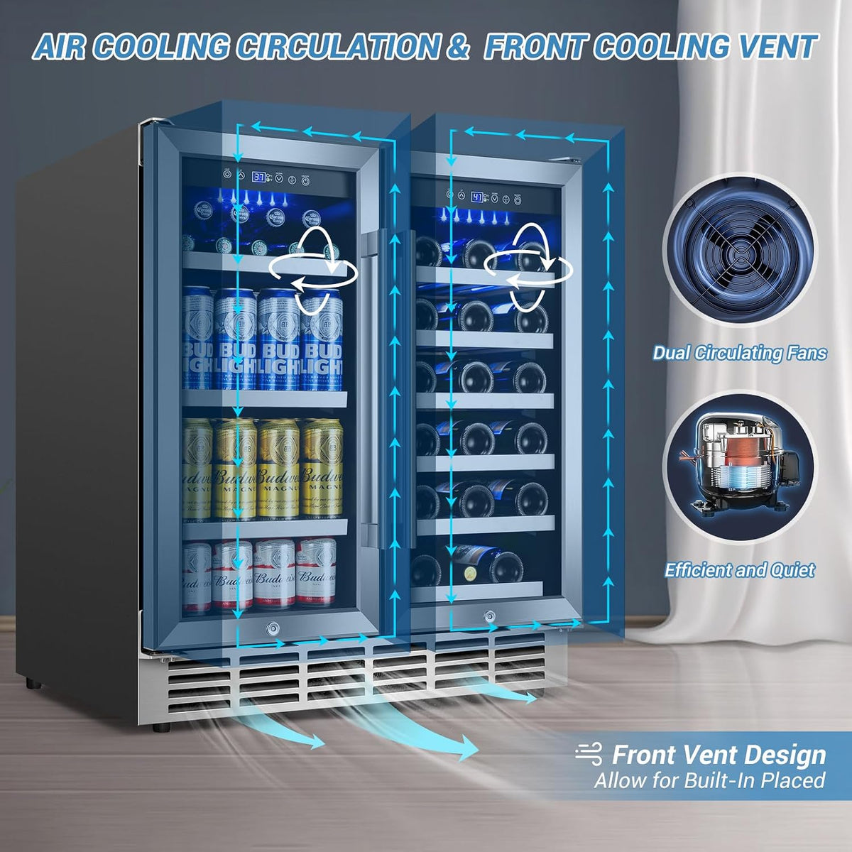 30''Wine and Beverage Refrigerator-Dual Zone under Counter Fridge