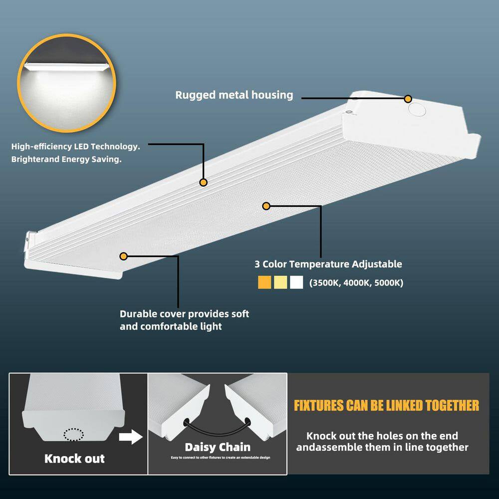 2-Pack 4 Ft. 6000 Lumens Integrated LED Wraparound Light 40W 120-277V Adjustable CCT Dimmable Garage Lighting Workshop