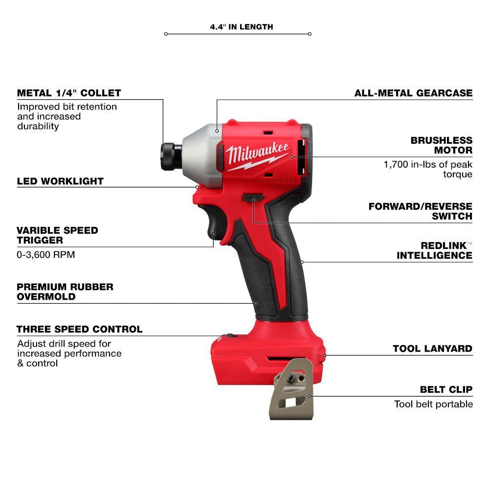 M18 18-Volt Lith-Ion Brushless Cordless Compact Hammer Drill/Impact Combo Kit (2-Tool) W/(2) Batteries & M18 Multi-Tool