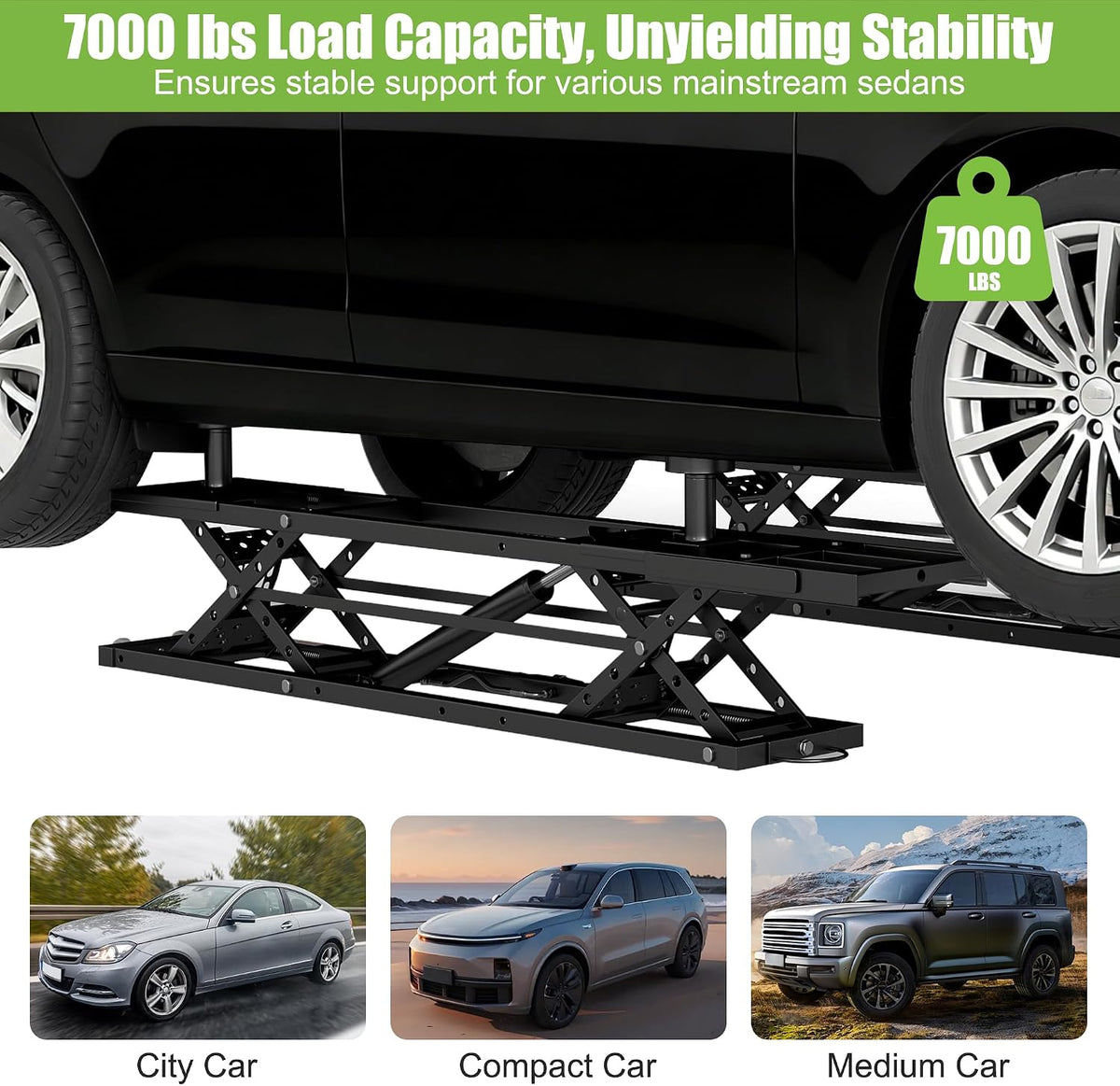 7000 LBS Portable Car Lift with Extension Plates, Black