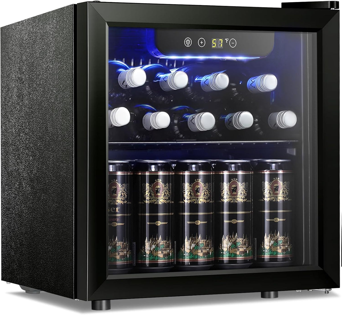 12 Bottle 48 Can Beverage Refrigerator Cooler - Mini Fridge Glass Door for Beer Soda Drinks or Wine,Freestanding Beverage Fridge for Home and Bar with Adjustable Shelving, 1.3 Cu. Ft.