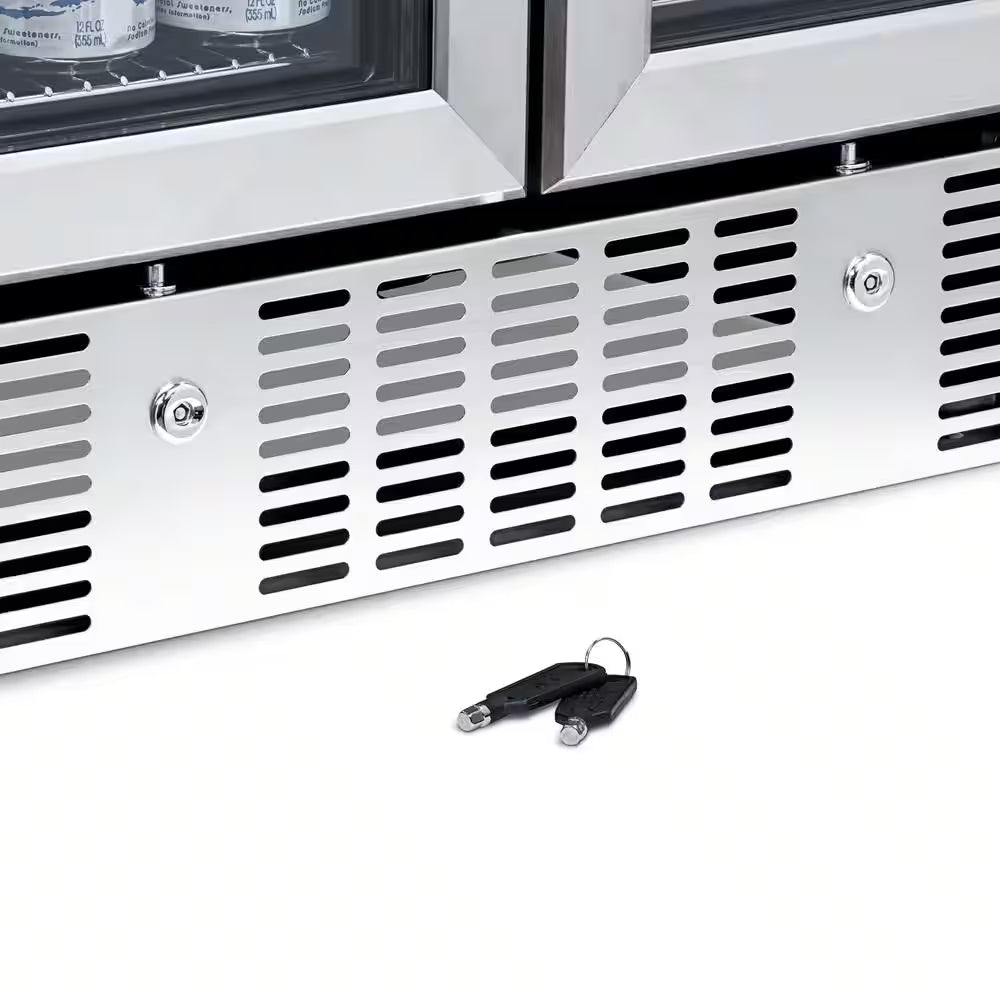 Dual Zone 24 In. Built-In 18-Bottle and 58 Can Wine and Beverage Cooler Fridge with French Doors - Stainless Steel