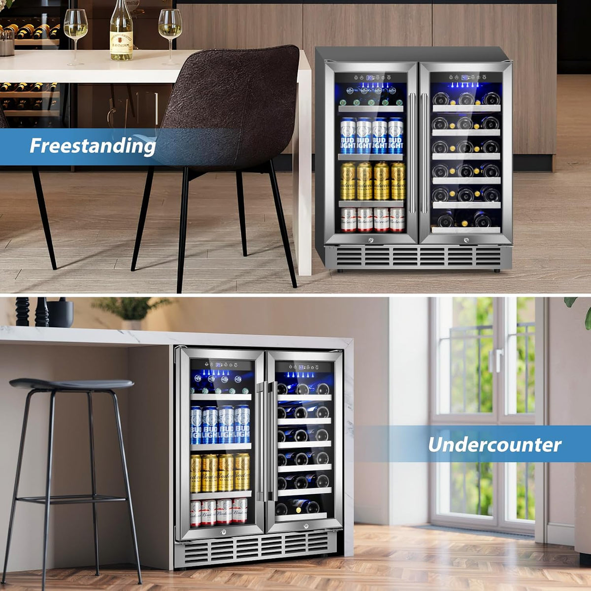 30''Wine and Beverage Refrigerator-Dual Zone under Counter Fridge