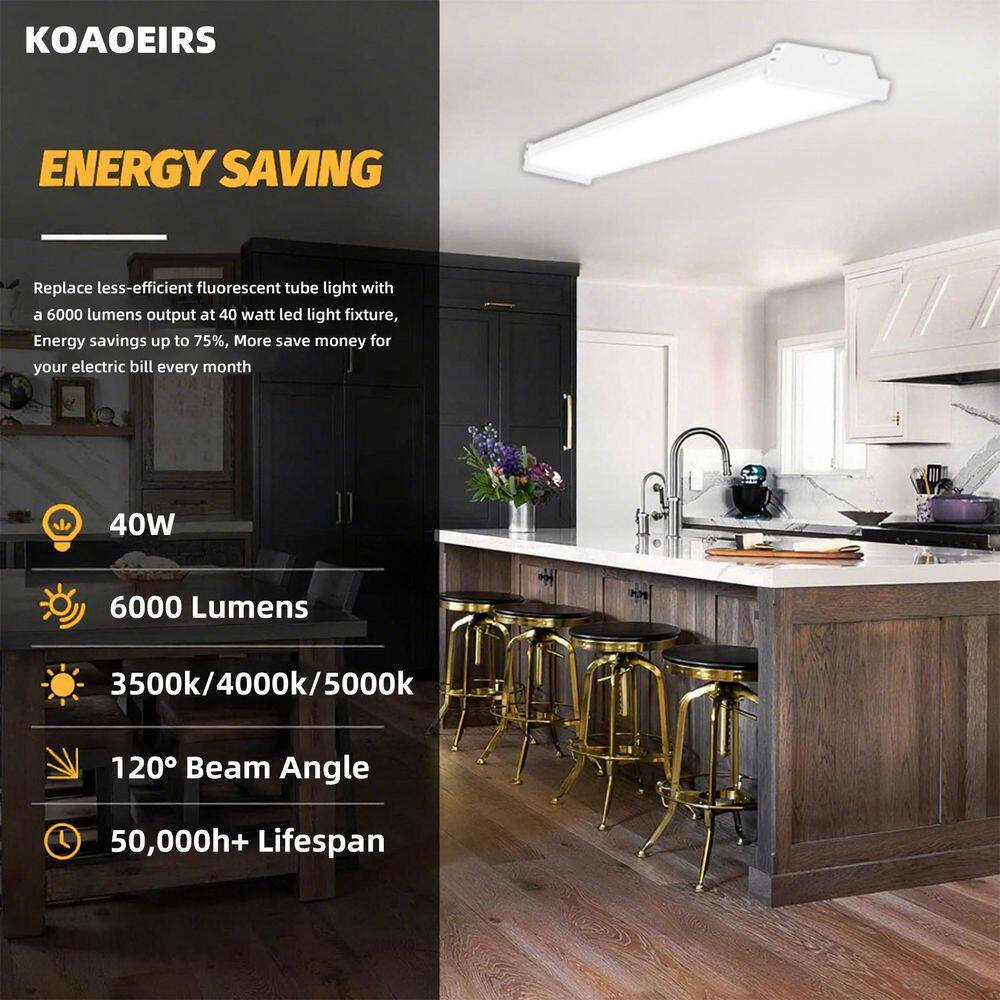 2-Pack 4 Ft. 6000 Lumens Integrated LED Wraparound Light 40W 120-277V Adjustable CCT Dimmable Garage Lighting Workshop