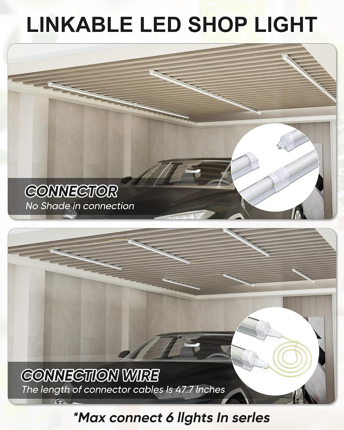 8FT 6 Pack LED Shop Lights, 120W 18000LM 6000K Garage Lighting