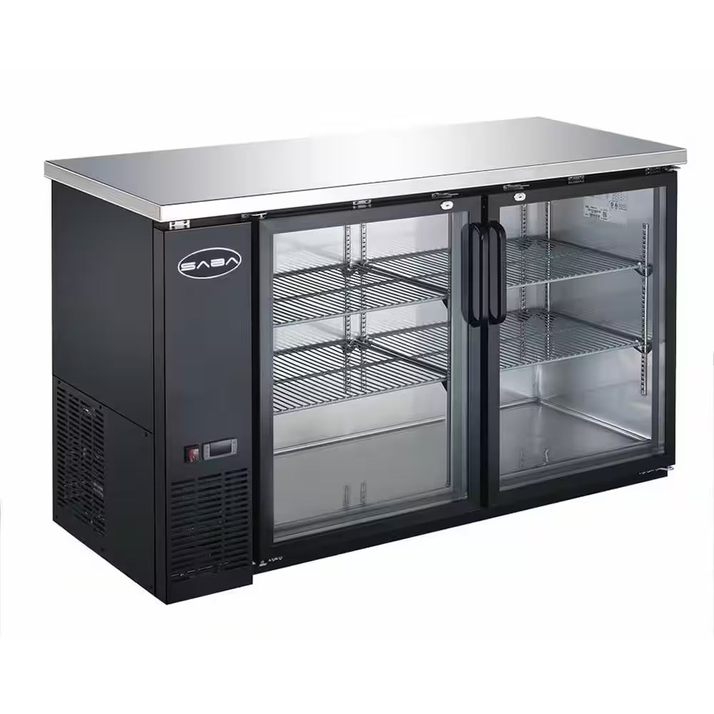 60 In. W 15.8 Cu. Ft. Commercial under Back Bar Cooler Refrigerator with Glass Doors in Stainless Steel with Black