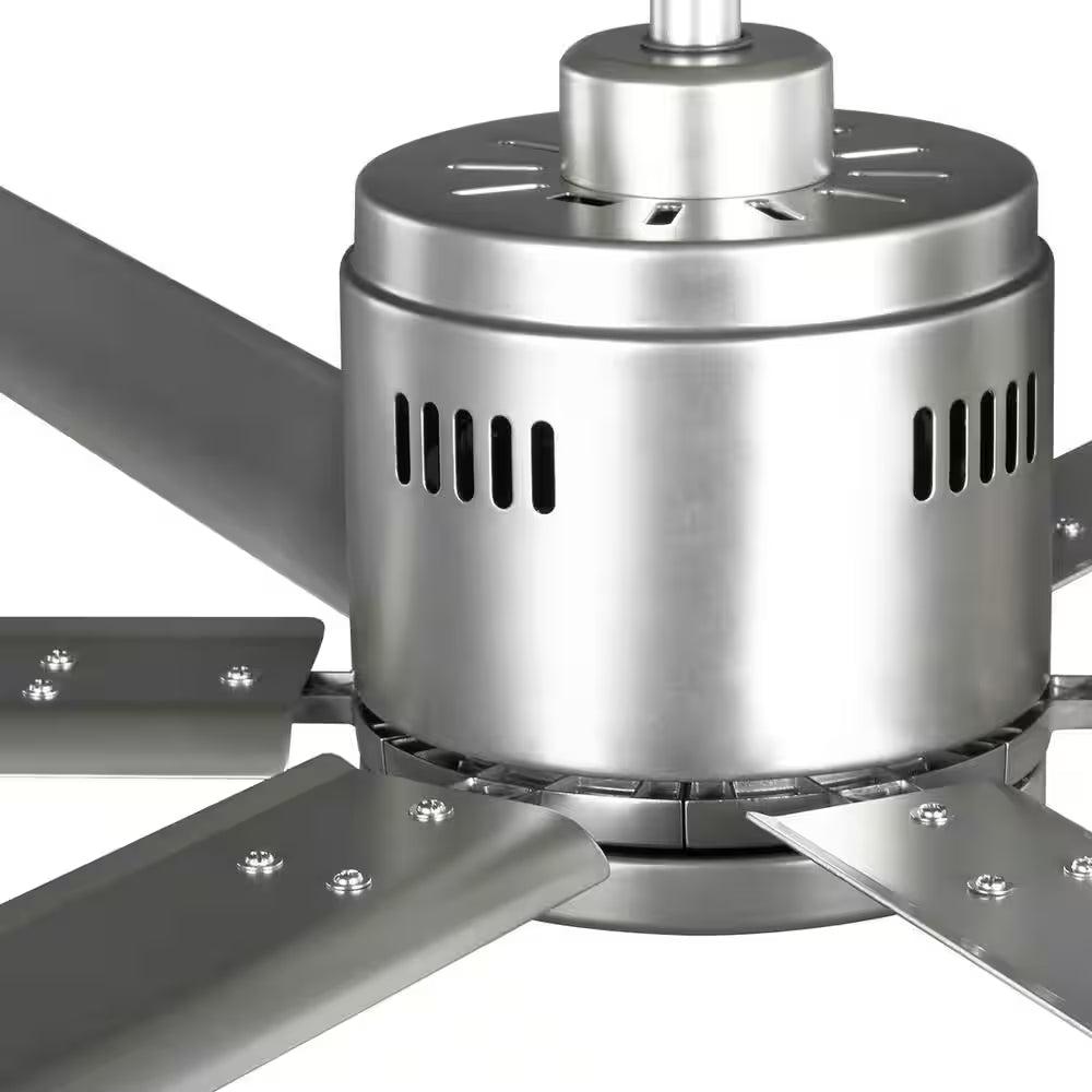 Progress Industrial 72 In. Indoor/Outdoor Nickel Industrial Ceiling Fan with Remote Included for Garage