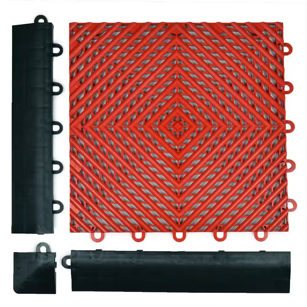 Perforated Click 12-1/8 In. X 12-1/8 In. Black Plastic Garage Floor Tile (25-Pack)