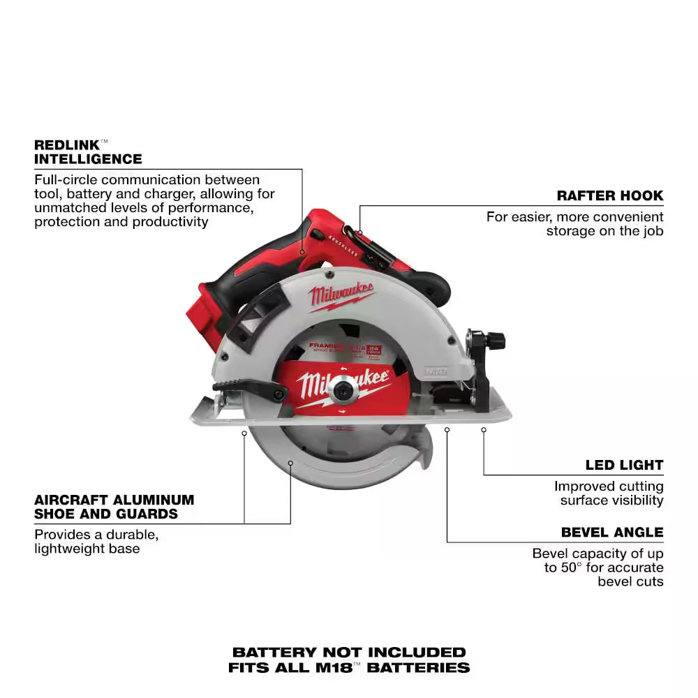 M18 18V Lithium-Ion Brushless Cordless 7-1/4 In. Circular Saw with 5.0Ah Battery