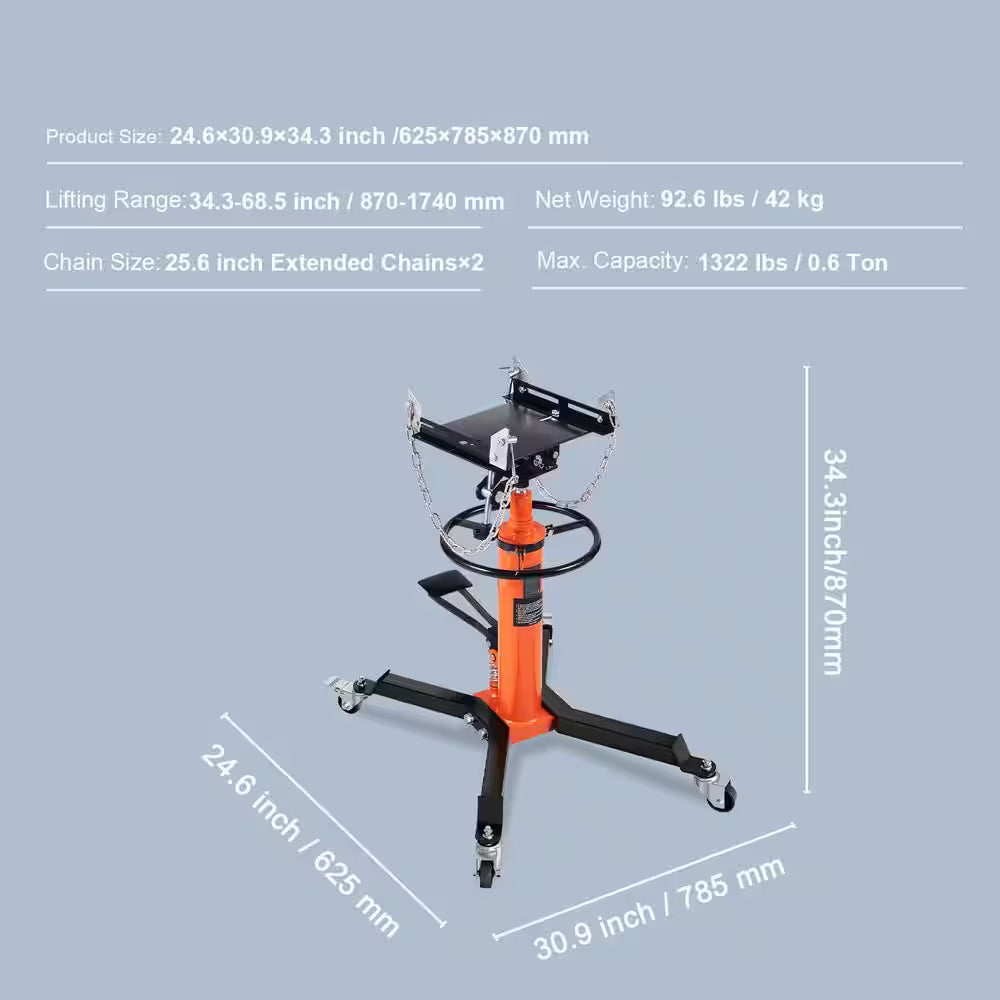 1322 Lbs. Hydraulic Transmission Jack 1 360° Swivel Wheels for Car Lift