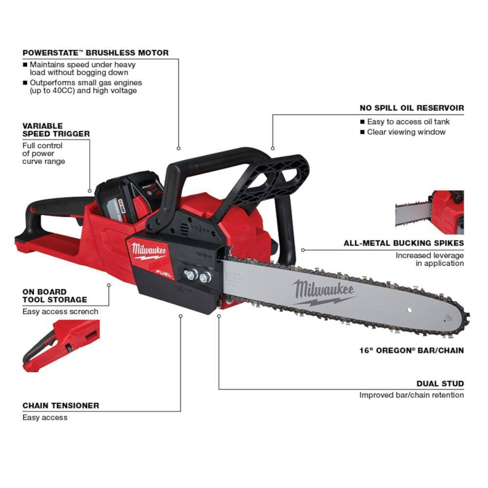 M12 FUEL 8 In. 12V Lithium-Ion Brushless Cordless Hedge Trimmer Kit and M18 FUEL 16 In. Chainsaw Combo Kit (2-Tool)
