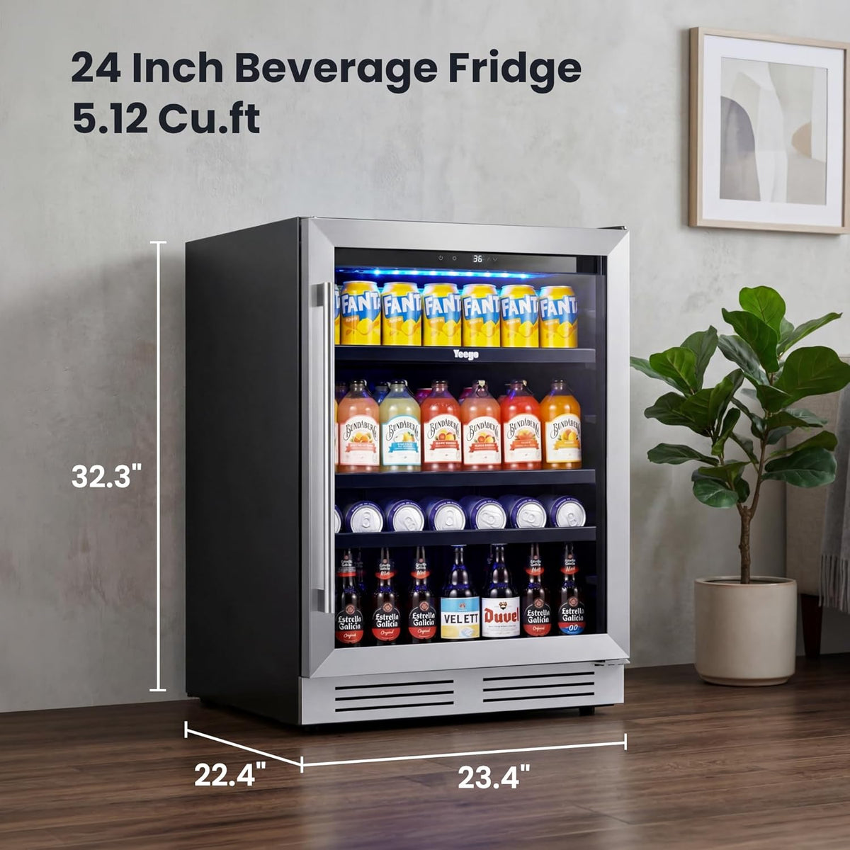 Beverage Refrigerator - 24 Inch 180 Cans Beer Cooler with Glass Door