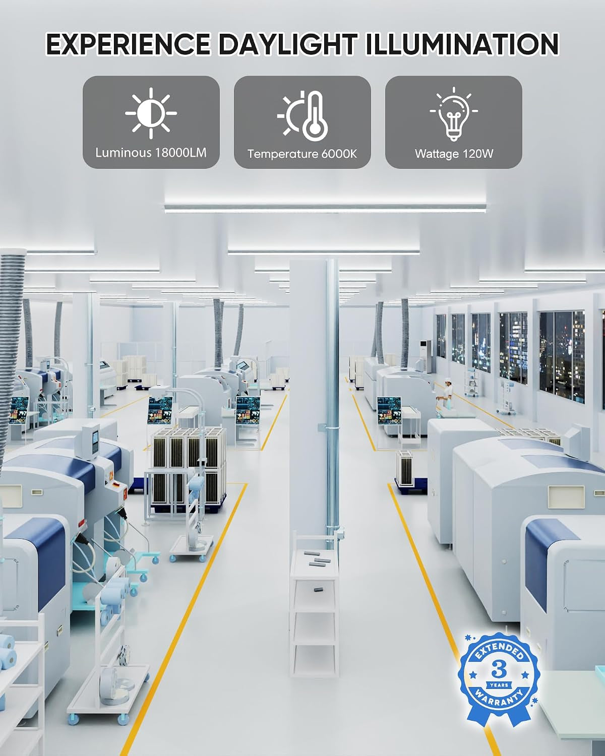 8FT 6 Pack LED Shop Lights, 120W 18000LM 6000K Garage Lighting
